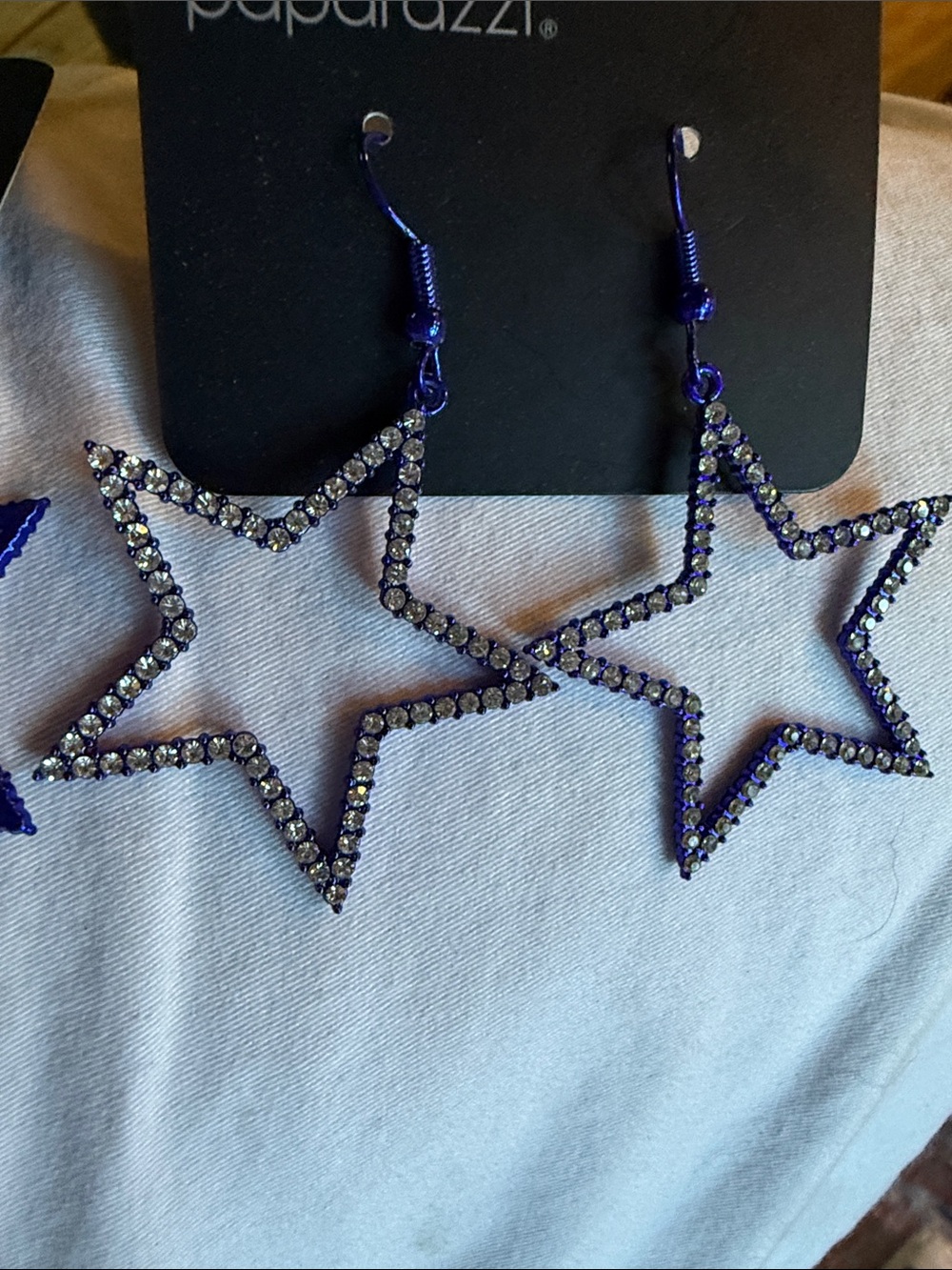 NWT Blue and Glitz  Star Rhinestone Dangle Earrings 2.25” long 2 pair avail.